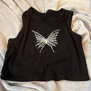 black spiderweb butterfly tank top